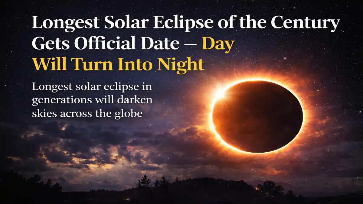 longest solar eclipse, solar eclipse 2026 date, day turns into night eclipse, total solar eclipse visibility, rare astronomical events, eclipse viewing guide, solar eclipse safety tips, space news 2026, astronomy updates, global sky event, eclipse path and duration, science news today